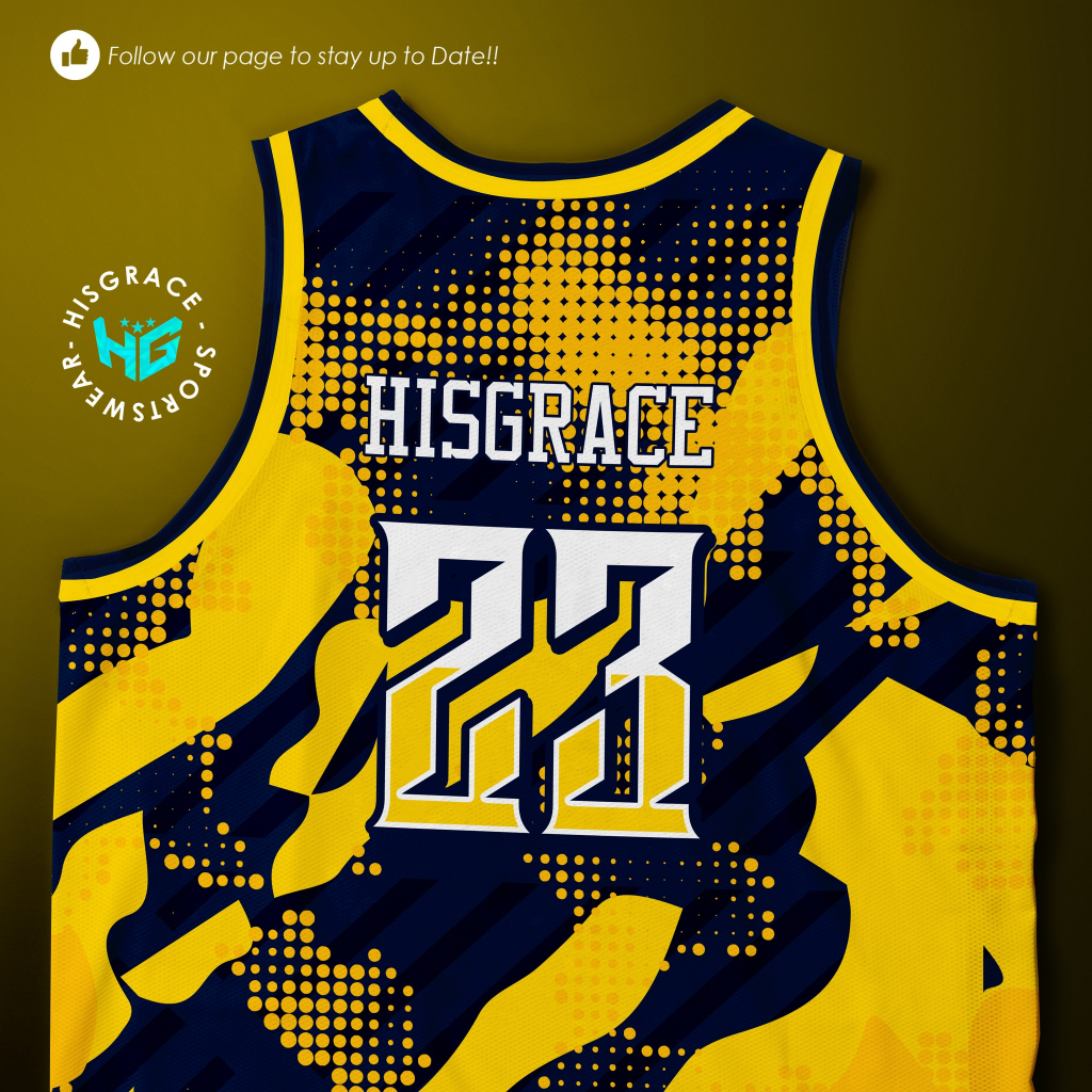 202 HG BASKETBALL YELLOW NAVY BLUE FULL SUBLIMATION JERSEY FREE CUSTOMIZE  OF NAME AND NUMBER