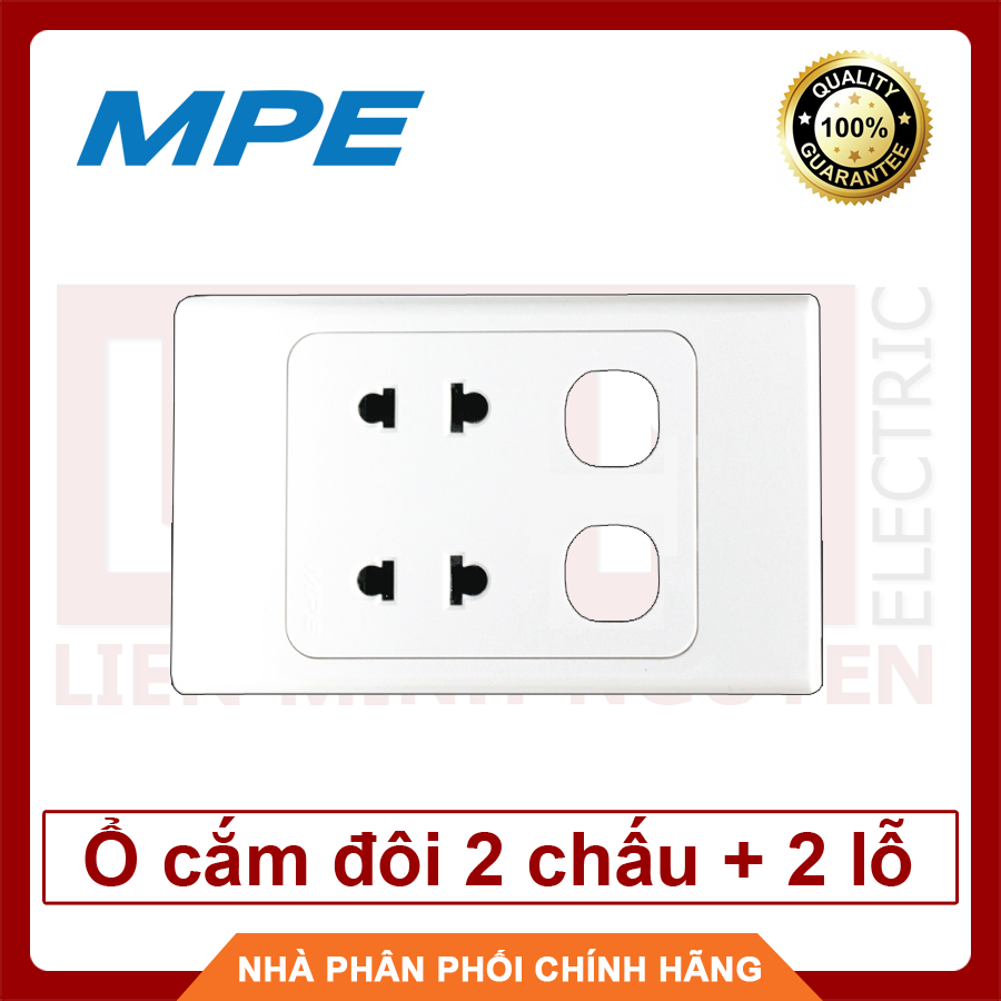 MPE, Bộ ổ cắm đôi 2 chấu 16A + 2 Lỗ trống gắn thiết bị, Hàng Việt Nam, Chất Lượng Cao