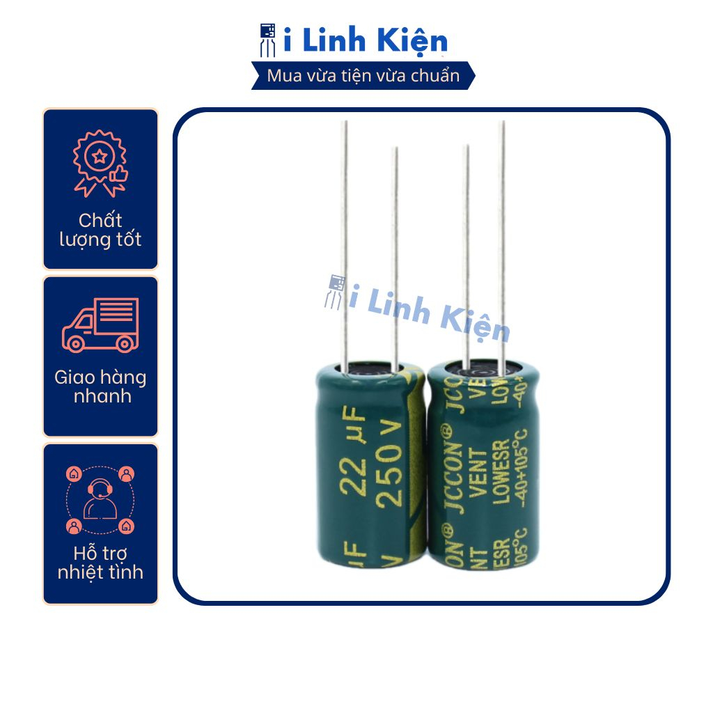 Tụ hóa 250v 22uf 10x17mm tần số cao chất lượng tốt.