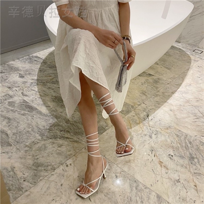 Giày sandal xỏ ngón cột dây chiến binh gót 7 phân
