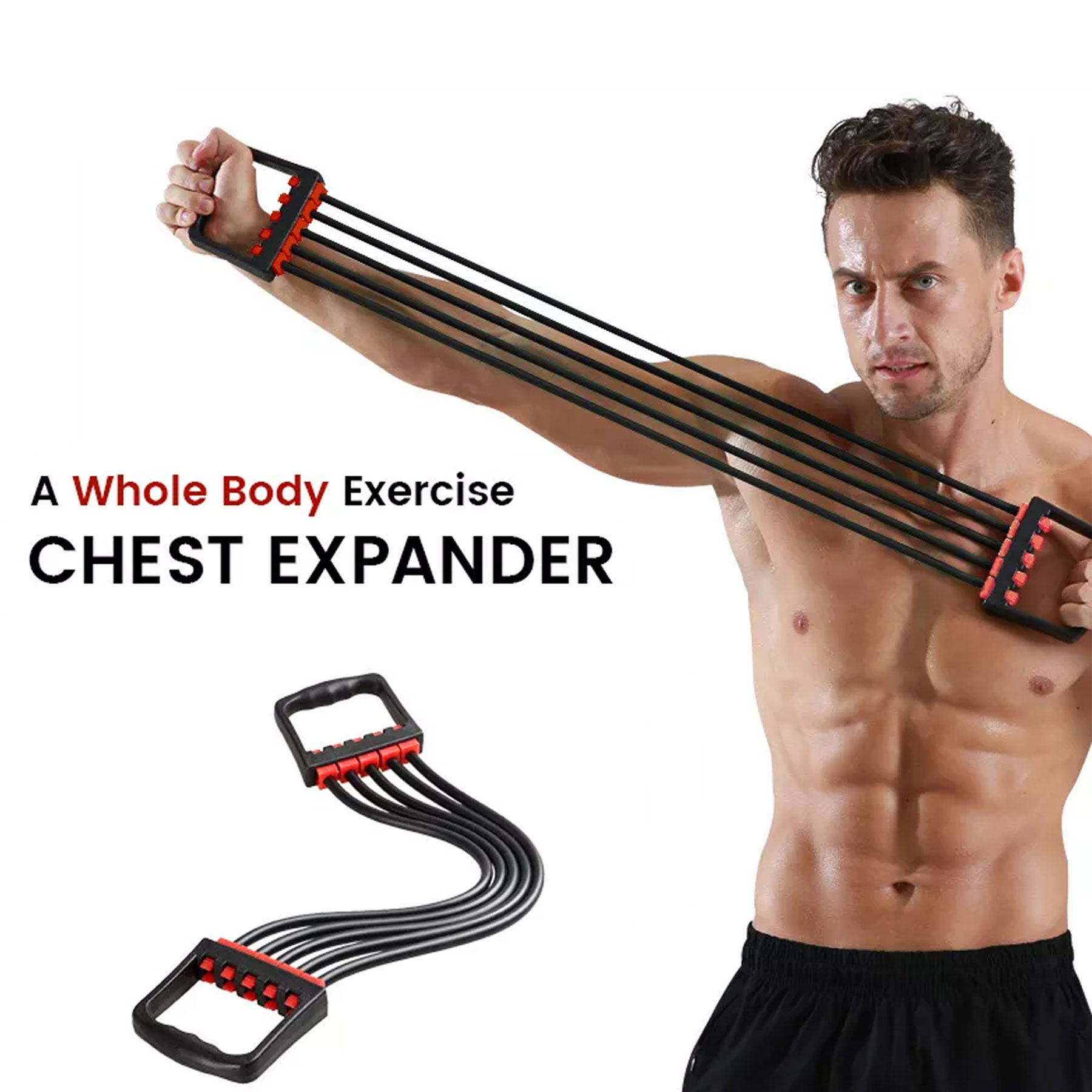 5 Tube Puller Chest Expander Arm Strength Trainer Resistance Band ...