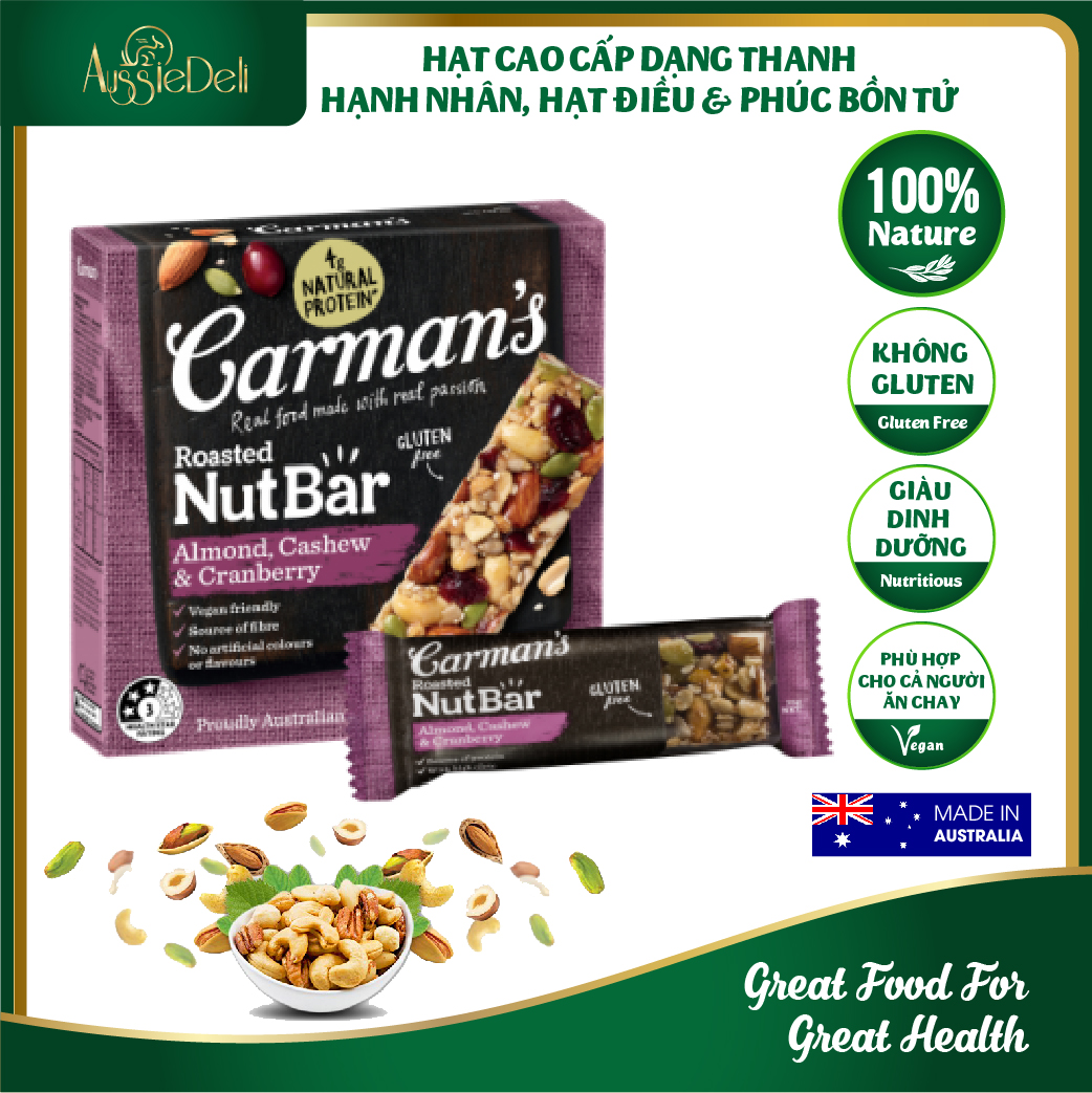 [HCM]Thanh Hạt Ăn Kiêng Carmans Nut Bar Almond Cashew & Cranberry - Hạnh Nhân Hạt Điều Nam Việt Quất - 175g thumbnail