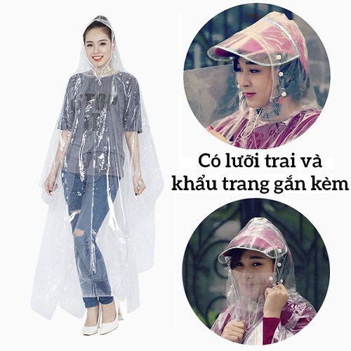 Áo mưa trong suốt 1 đầu có che mặt