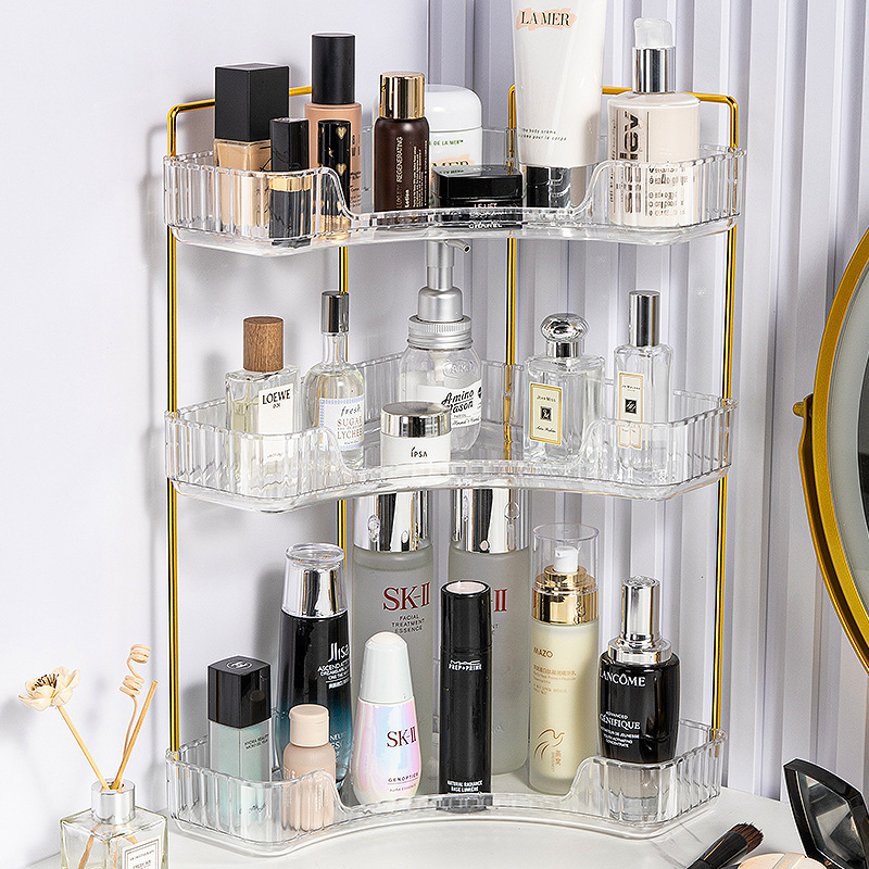 Triangle cosmetics storage shelves, corner bathroom storage boxes, light luxury bedroom jewelry, cosmetics ornaments, storage shelves