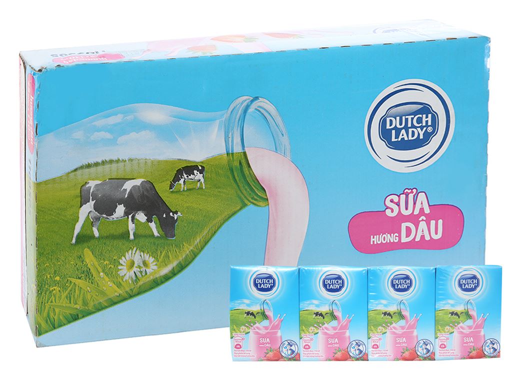 Thùng 48 hộp sữa tiệt trùng cô gái hà lan dâu 110ml