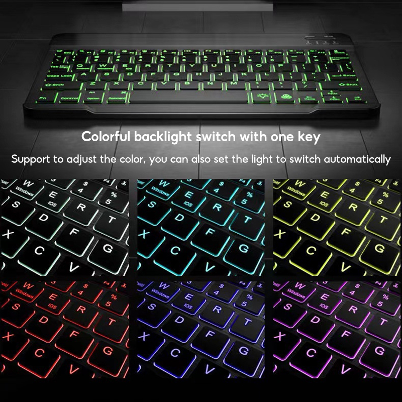 RGB đèn nền nhiều màu Bàn Phím Cho Máy Tính Bảng Ipad PC IOS Android Cửa Sổ Bluetooblo-Tương Thích Có Thể Sạc Lại 10Inch Bàn phím không dây