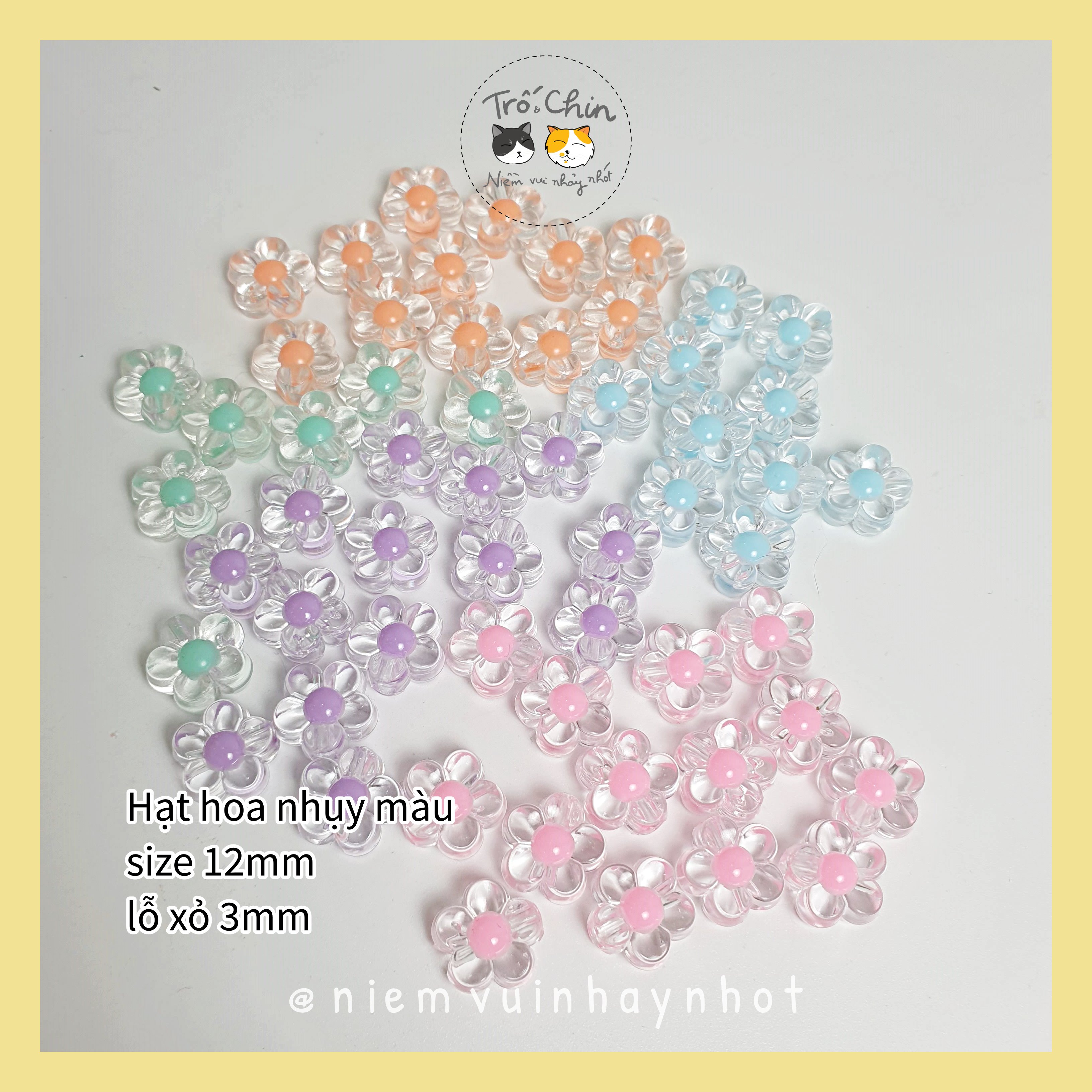 Set 10 hạt xỏ Hoa mẫu mới 12mm nhiều màu để lựa chọn