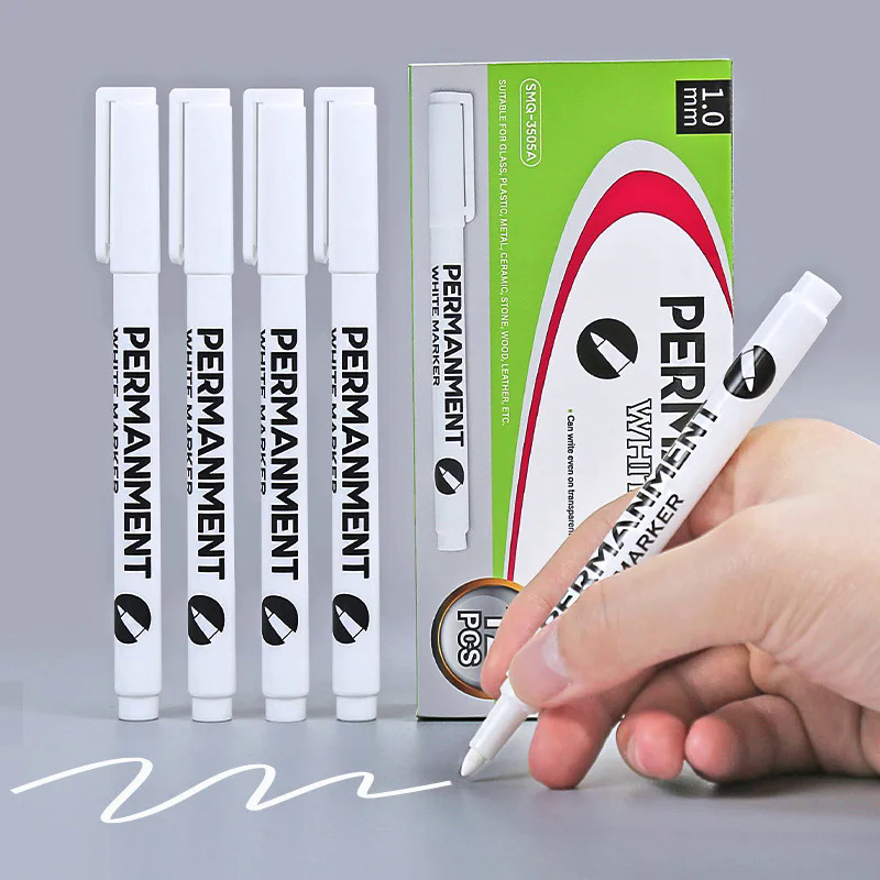 White Marker Pen 1mm Permanent Paint Oily Waterproof Tire Painting Graffiti Pens Gel Pen for Fabric Wood Leather Marker