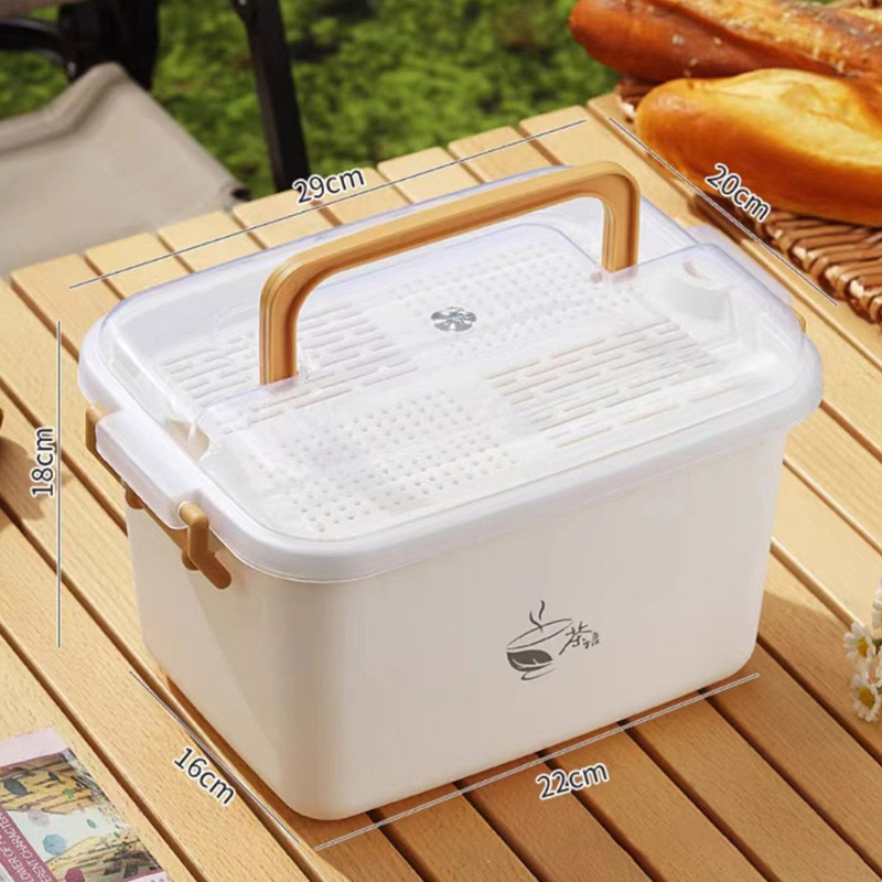 Tea Set Tea Storage Box Drainage Dustproof Storage Box Portable Outdoor Multi-Function Storage Box (Tea Set Not Included)