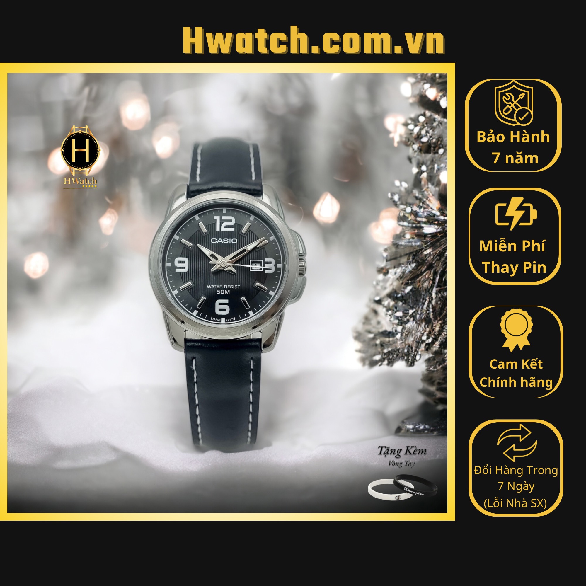 Đồng hồ nữ casio pin ltp-1314l-8avdf dây da đen mặt đen hwatch.com.vn