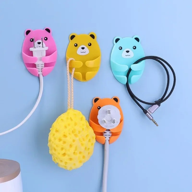 4 cái tường lưu trữ Móc Gấu khung cắm Punch-Miễn phí Phích Cắm Điện móc gắn chìa vặn nhà bếp dính móc áo