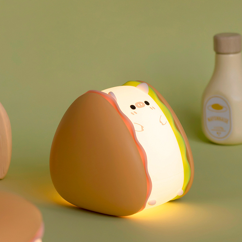Hamburger Pig Night Light USB Rechargeable Bedroom Bedside Sleeping Vibe Creative Birthday Gift Night Light