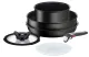 Tefal Ingenio Excellence Induction Black 6pc Set ( 26cm Frypan + 26cm Wok Pan + 18cm Saucepan + 18cm Glass Lid + 18cm Hermetic Lid + Handle ) L78190. 