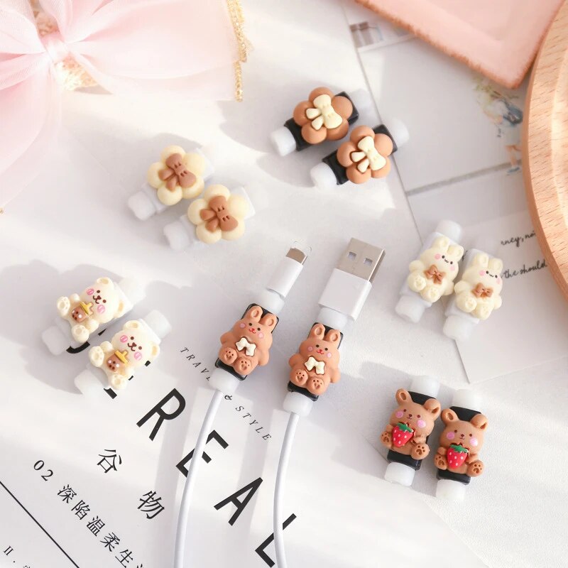 2PCS Data Line Protective Sleeve Durable Wear-resistant Cable Protector Cover Dirt-resistant Charger Cord Winder Stable