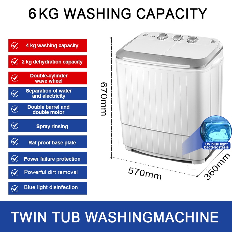 6kg Twin Tub Washing Machine With Dryer Household Semi Automatic Washing Machine Small Size 9228