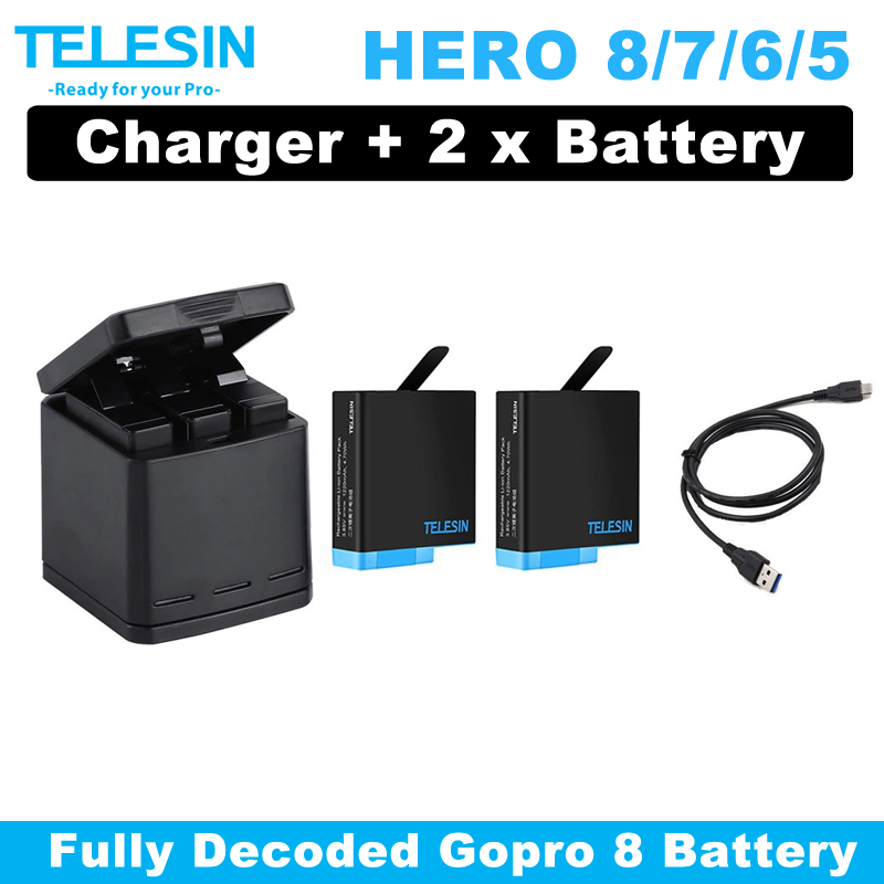 TELESIN Hero 8 Charger Box Charging with 2 Fully decoded hero 8 Batteries  Kit for GoPro HERO 8 7 6 5 BLACK | Lazada Singapore