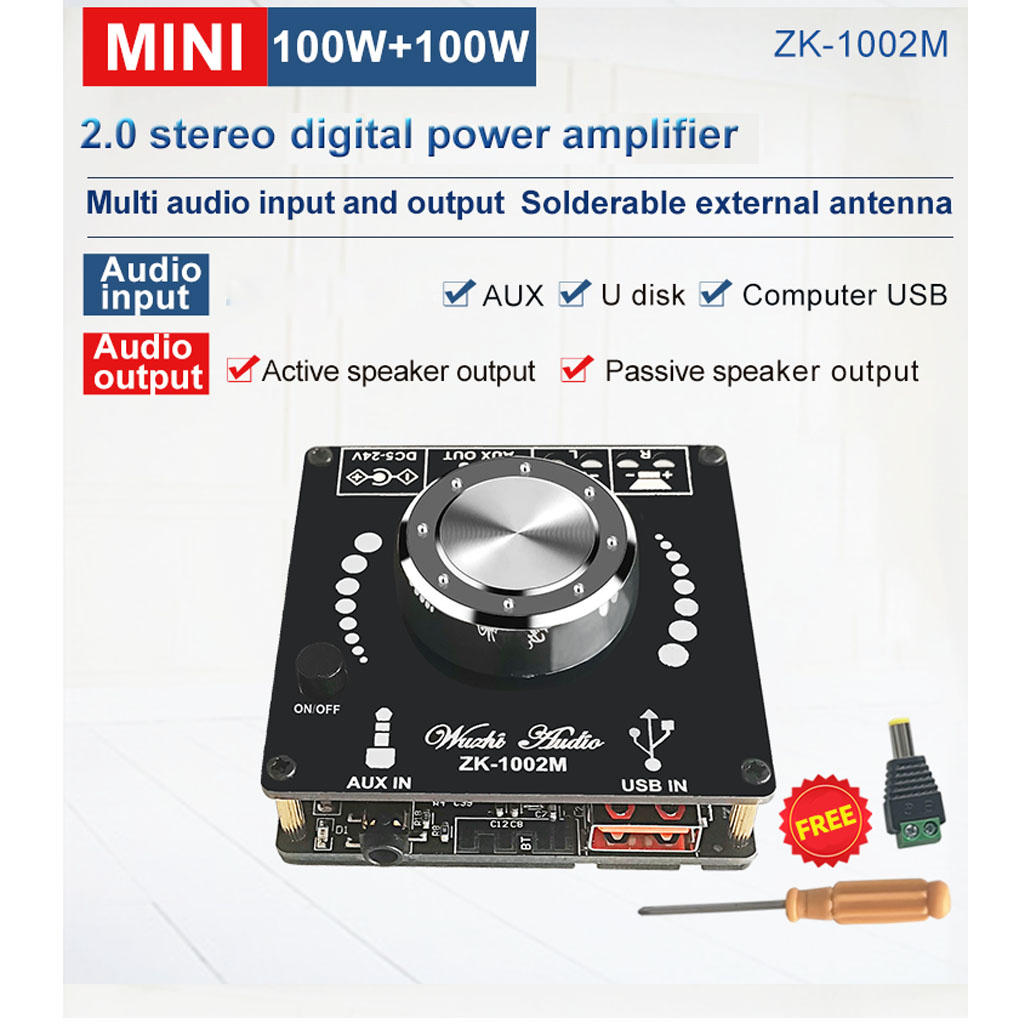 ZK-1002 Adjustable HIFI 5.0 Bluetooth-compatible Digital Power Amplifier Module Electronics with Treble & Bass Control