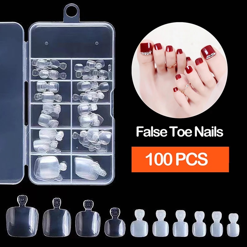 BeliefMelief  Profesional  100PCS/Box Acrylic Pointed False Toe Nails Manicure Kits Nail Art Decoration Box Transparent Tips Feet Full Nail Manicure Kits. 