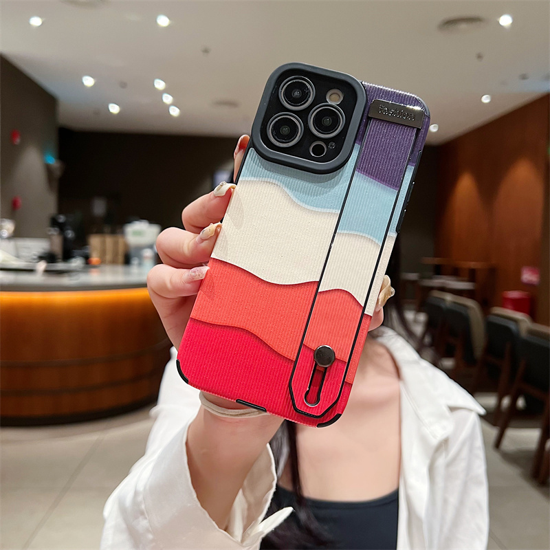 Colorful Wave Pattern Fashion Phone Case for IPhone 7 8 Plus SE 3 Shockproof Phone Case for IPhone 11 12 13 14 Pro Max Casing Leather Wristband Back Cover