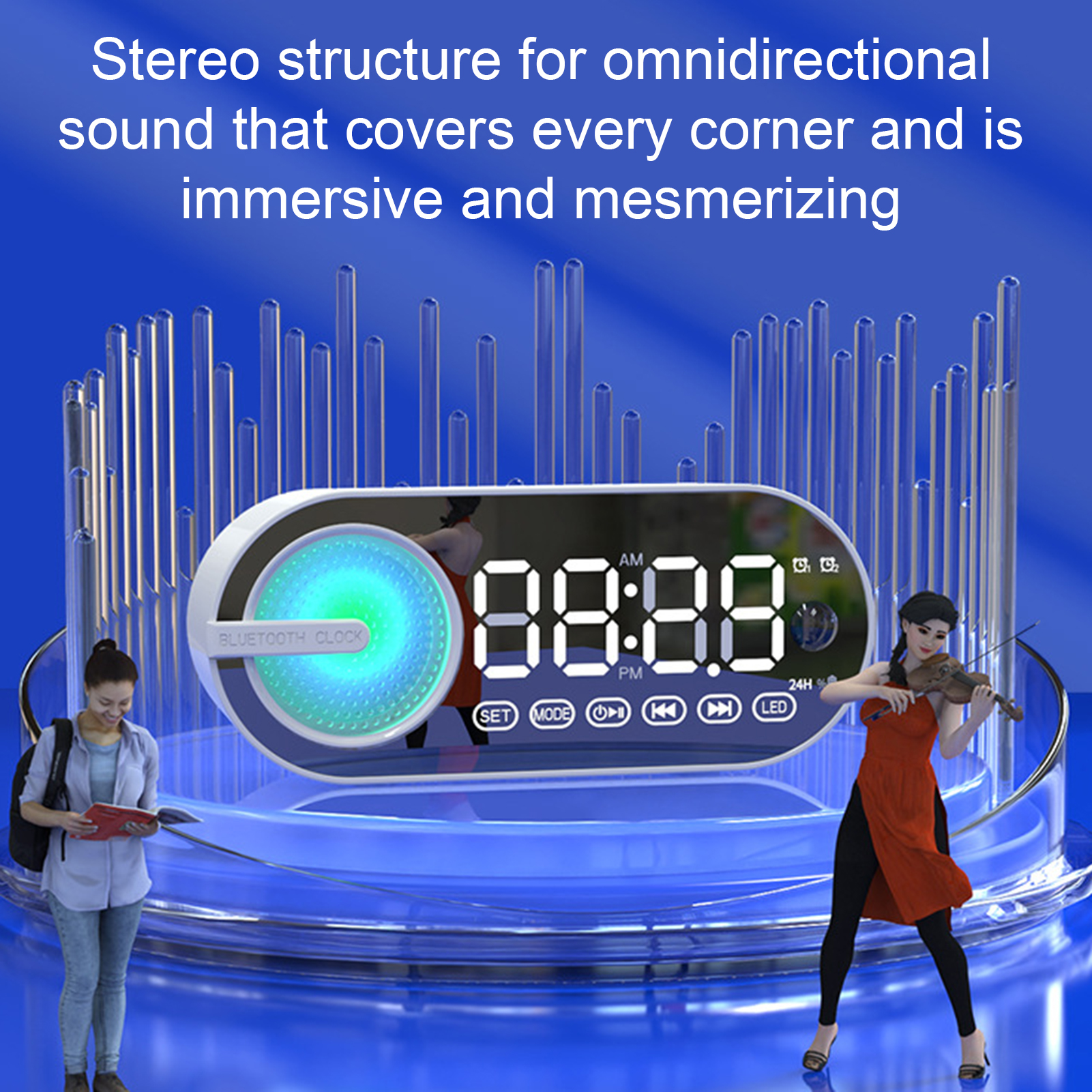 Wireless Speaker with Stereo Structure Speaker with Cool Colorful Lights Portable Wireless Speaker with Mirror Clock Immersive Sound Enhanced Bass Bluetooth 5.0 Speaker
