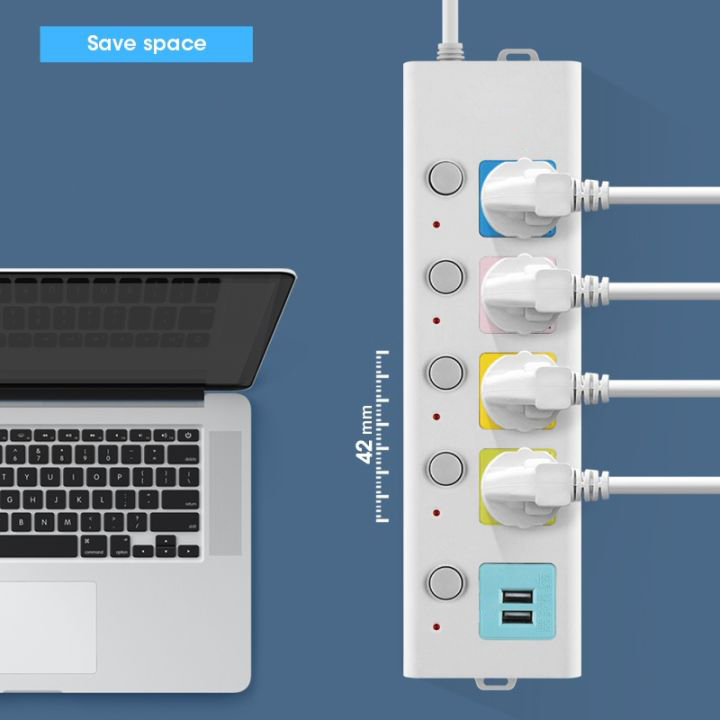 Ổ power plug，Multi-Function Socket Outlet Plug Universal Outlet Extension Cord Power Socket / Power Board / Power Strip with 4 Power Socket and 2 USB Ports with Independent Switch Charger Adapter 2200WHZ-345U-3，Ổ cắm chuyển đổi đầu 3 chân sang 2