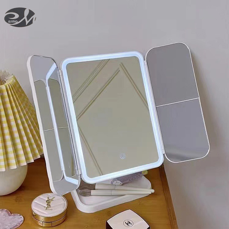 Gương trang điểm gắn đèn LED Máy tính để bàn máy tính để bàn với ánh sáng Filler gương xách tay vỏ gương trang điểm gương