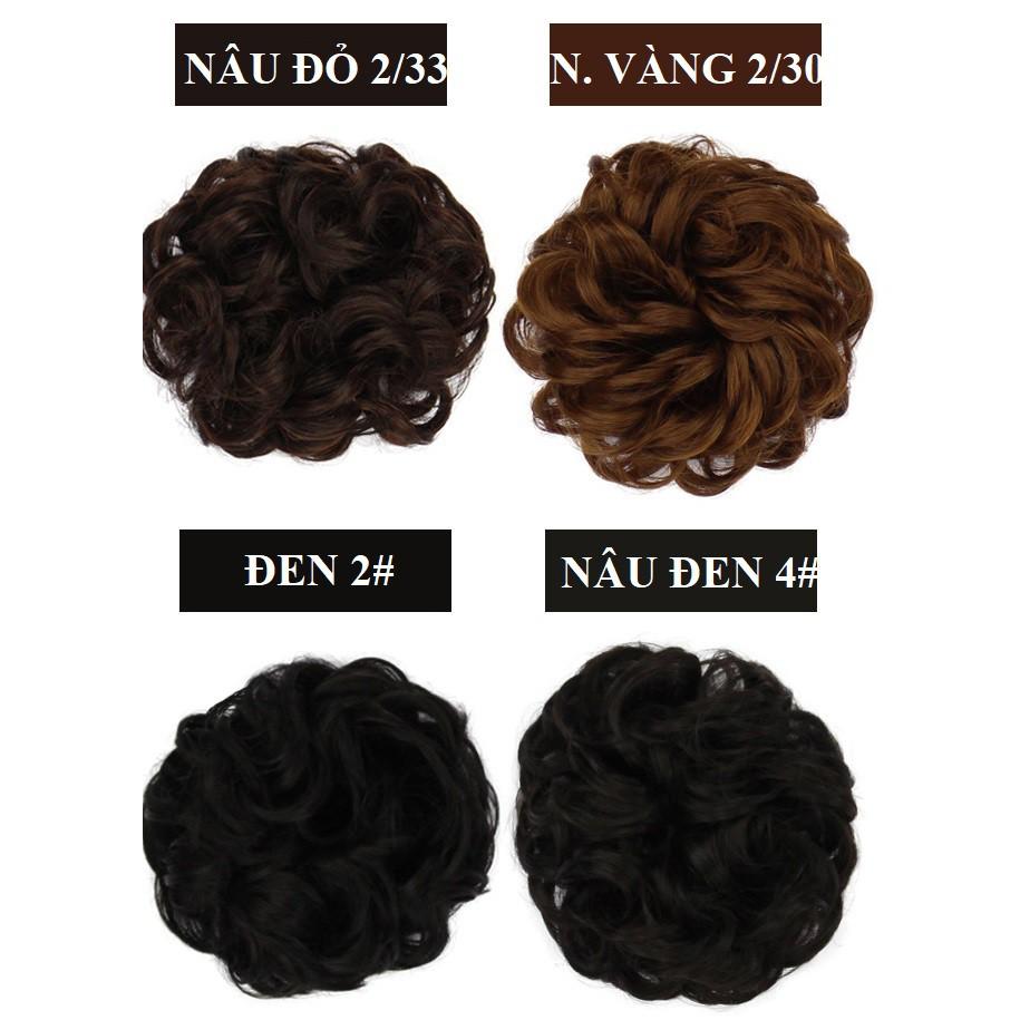 Tóc búi xoăn cột J25C, tóc dày đẹp - Nâu đen