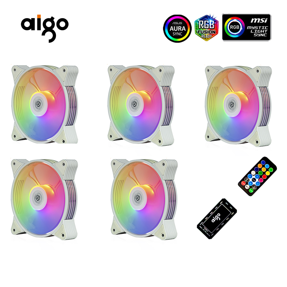 Aigo AR12 5 Packed 12cm 5V 3 Pin RGB Aura Sync Case Fan For Desktop PC thumbnail