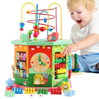 large wooden activity cube