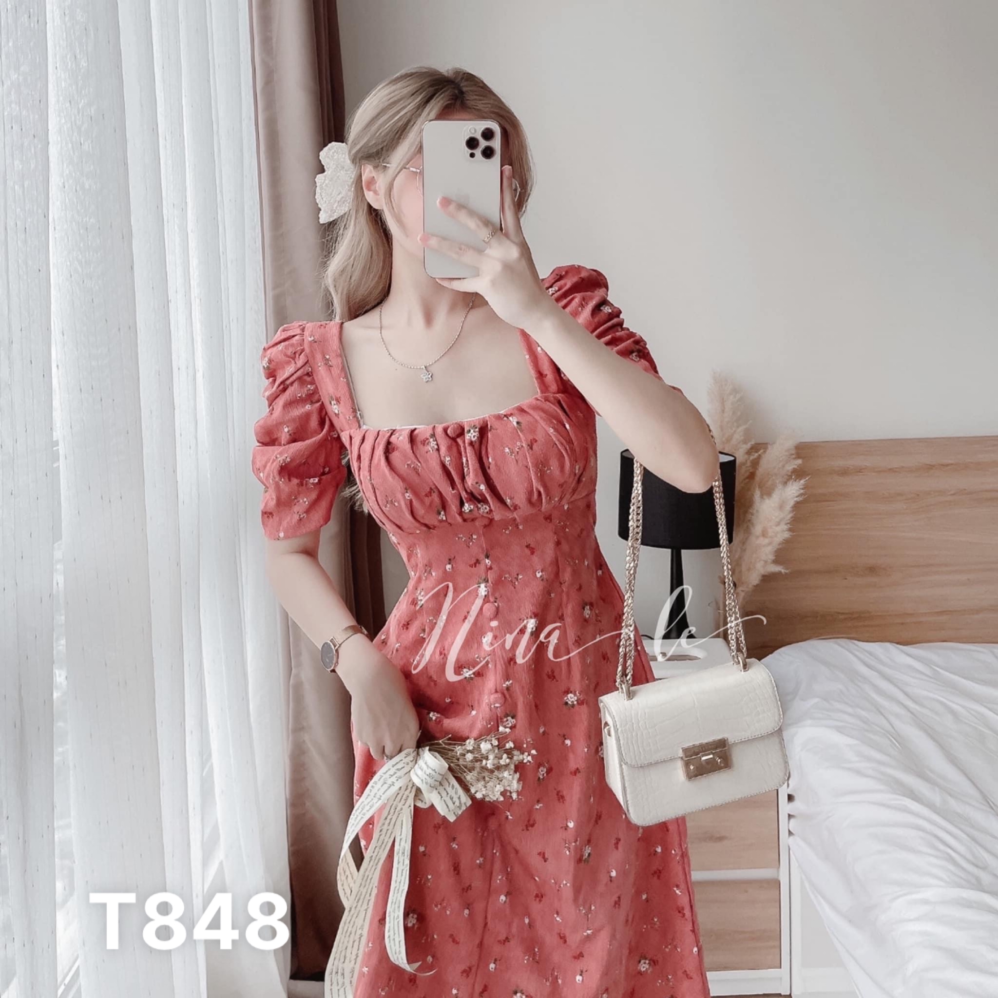 Đầm Lụa hoa Suông Dài Xếp Li ngực có mút Mia Storie