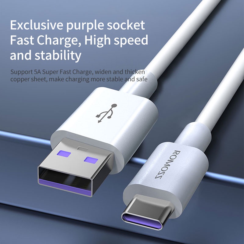 ROMOSS CB304 1m Cable 6A Super Fast Charging Cord PVC Material Type-C Data Cables
