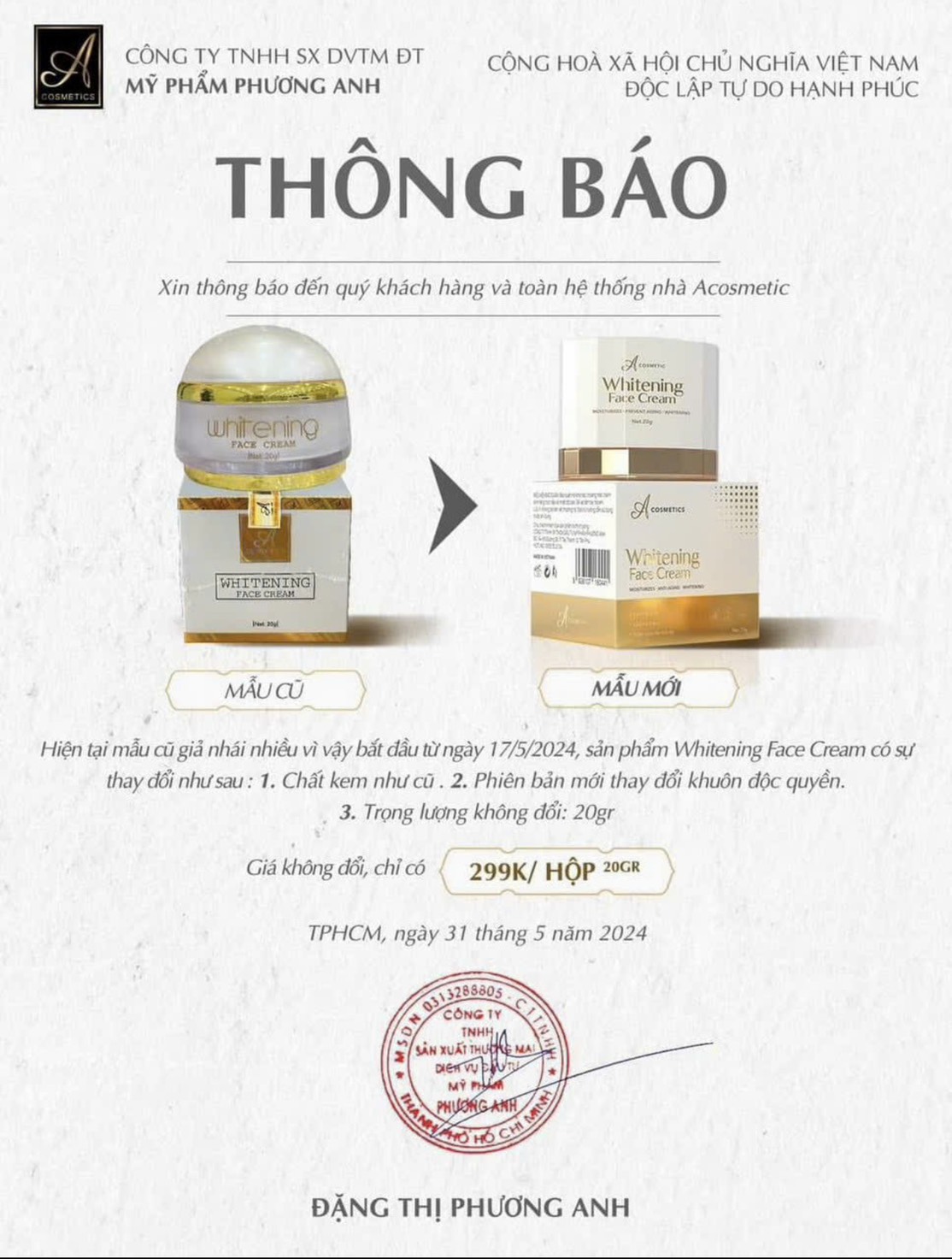 Kem face A cosmetic 20g ( mẫu mới 2024 )