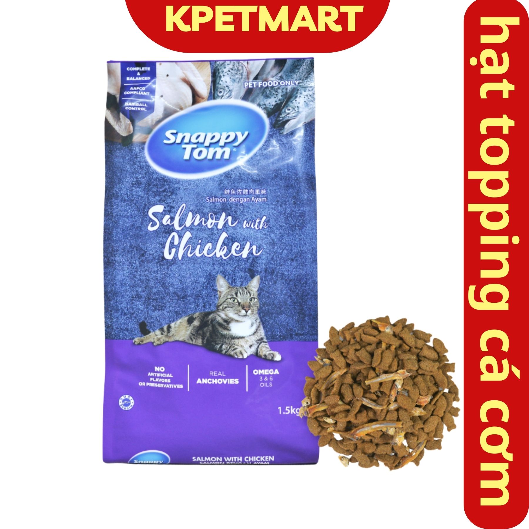 Thức ăn mèo snappy tom 1.5kg - thức ăn hạt rắc cá sấy khô cho mèo - kpetmart