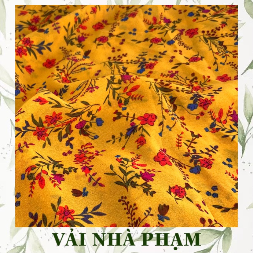 Voan tằm hoa nhí nền vàng cát cháy - khổ vải 1.5m - vải nhà phạm