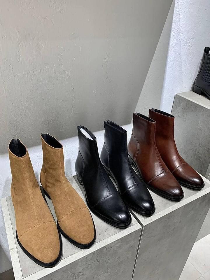 (zip gót)Bốt nam cao cổ kéo khóa đế phíp gỗ cao 5cm