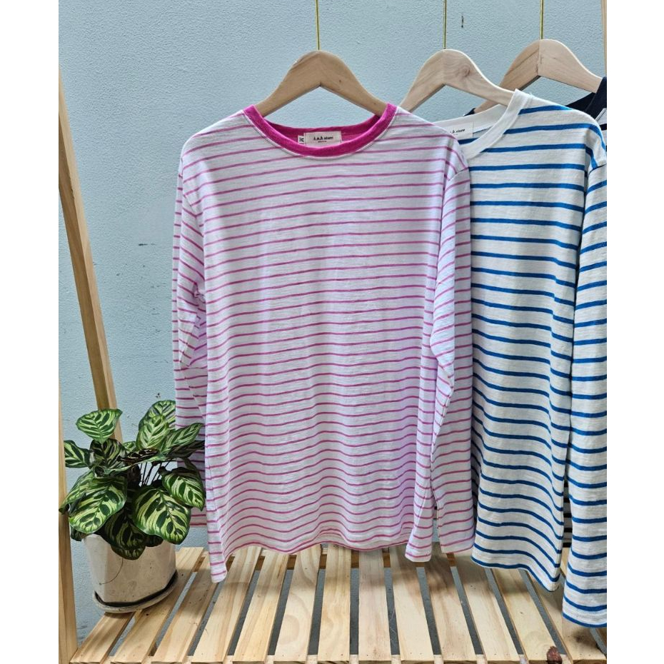 Áo thun sọc dài tay nữ phối cổ siêu xinh phom rộng ANHSTORE, Áo tay dài sọc phối cổ phong cách Hàn Quốc