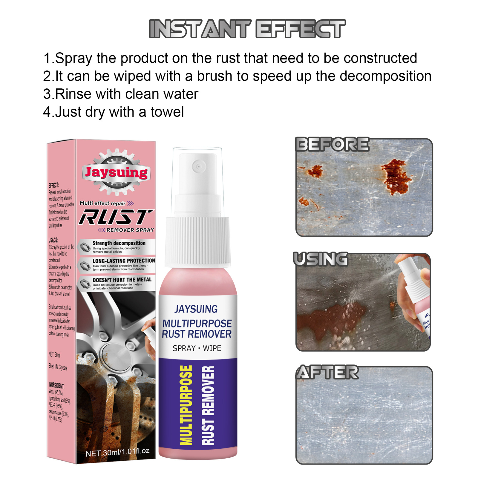 JAYSUING Bình Xịt Tẩy Rỉ Sét Xe Hơi Bình Xịt Tẩy Rỉ Sét Xe Hơi Bình Xịt Tẩy Rỉ Sét Đa Năng Chất Ức Chế Rỉ Sét Chất Tẩy Rỉ Sét Làm Sạch Bảo Dưỡng Xe Hơi Sơn Crôm Bề Mặt Kim Loại Chất Tẩy Rỉ Sét Đa Năng 100Ml