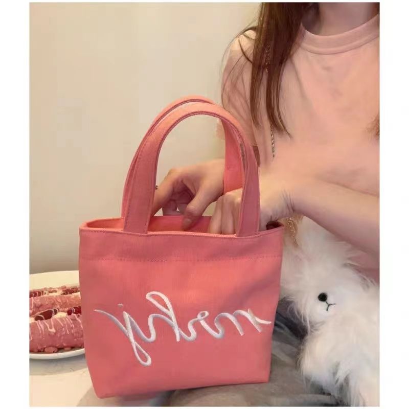 QFDI Women's handbag canvas bag solid color simple embroidery hand bag