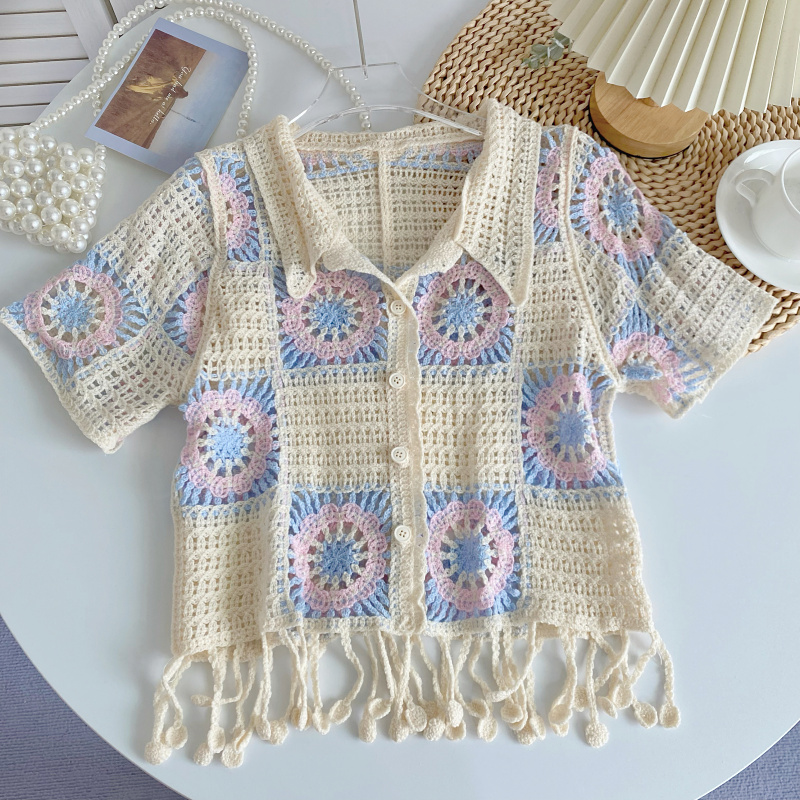 %E3%80%90Factory-direct%E3%80%91%20Granny%20Square%20Crochet%20Top%20Short%20Sleeve%20Collared%20Button%20Down%20Open%20Knit%20Crop%20Cardigan%20for%20Women%20Teengirl%20Boho%20Vintage%20Outfit%20-%20Image%204