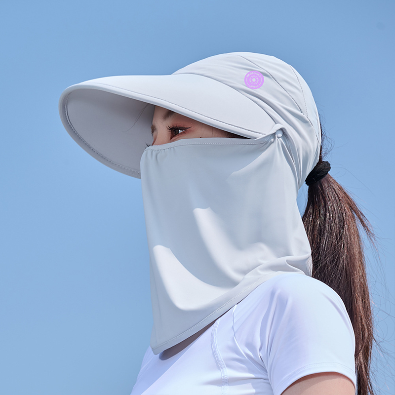 SBART Sunscreen hat for ladies with empty top UV protection large brim nylon ice silk face protector sun visor hat