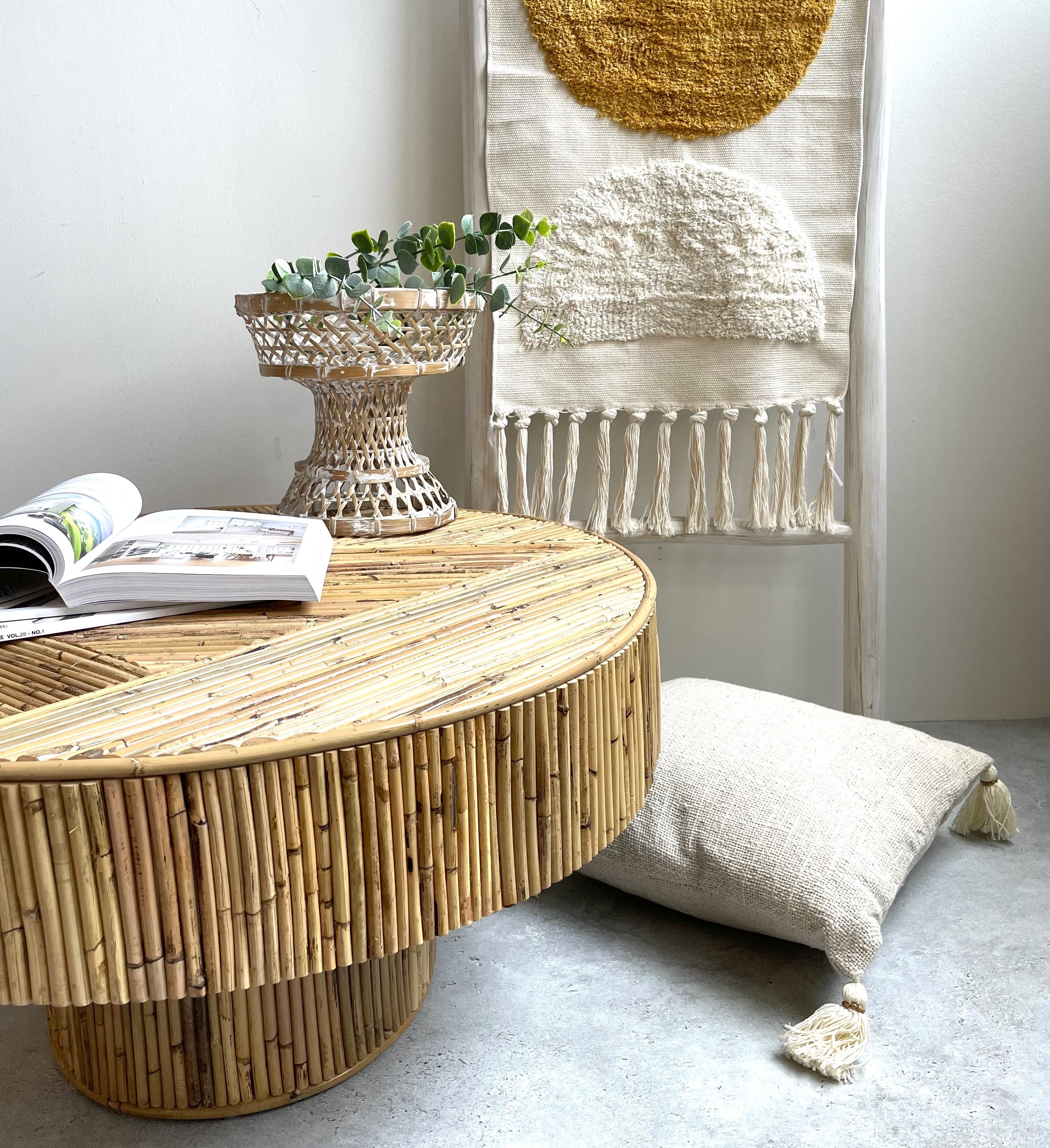 round rattan side table