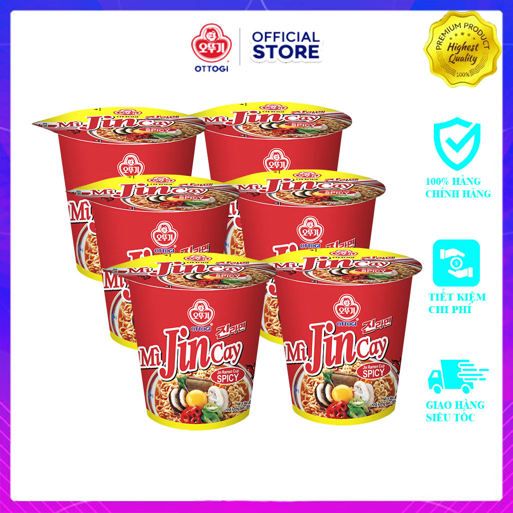 Combo 6 ly mì jin cay hàn quốc ottogi 65gx6