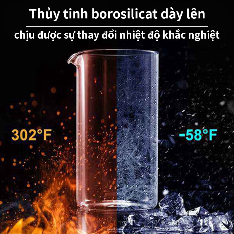 [Vận chuyển miễn phí]Bình pha cafe kiểu Pháp Bình pha cà phê French Press 350ml / 600ml / 800ml /1000ml Bình pha cà phê tiêu chuẩn Pháp，Thân thủy tinh Thiết kế tinh gọn, hiện đại