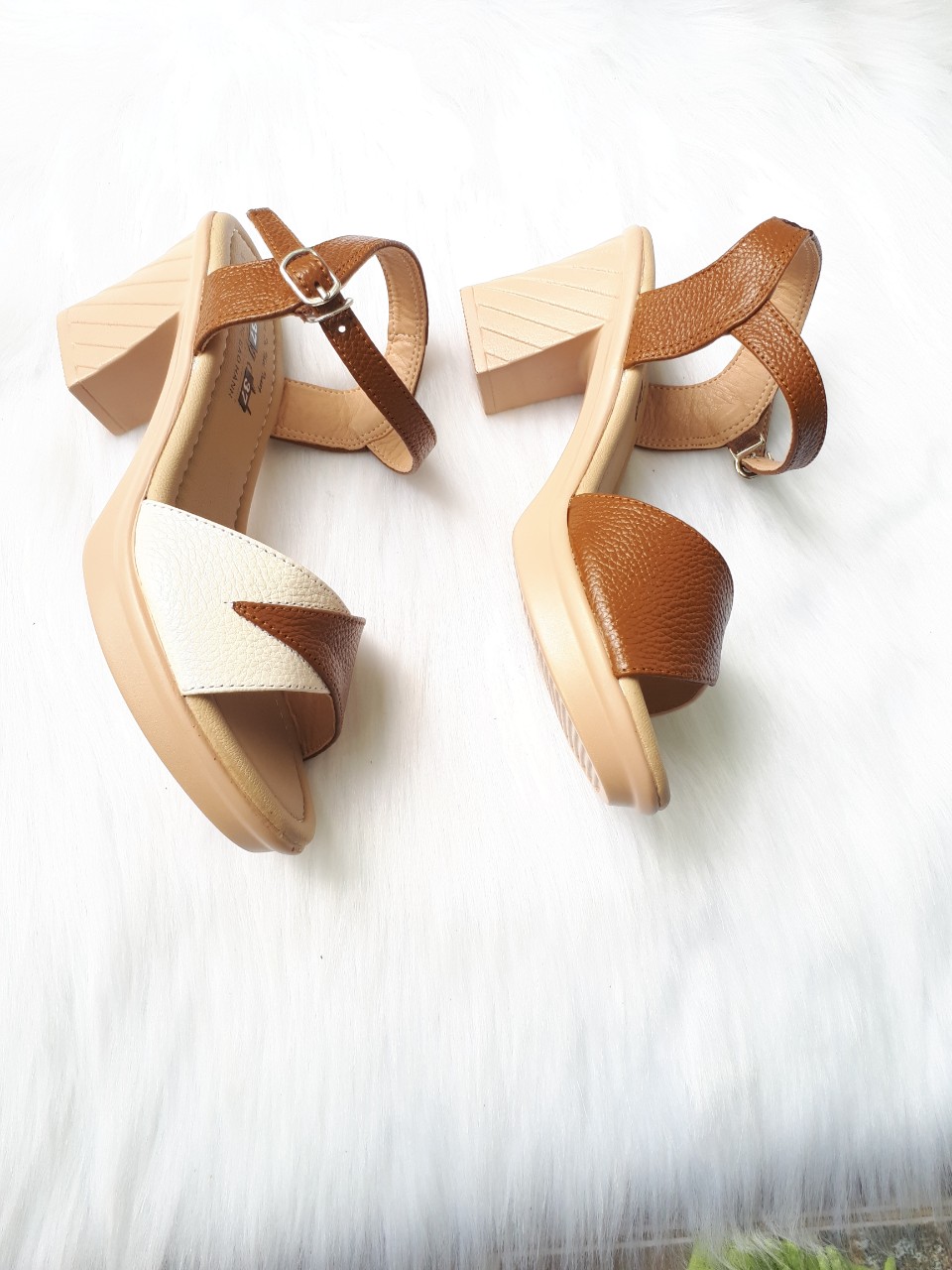 Sandal đế gót cao 7 phân  da bò thật cao cấp VI VI S210