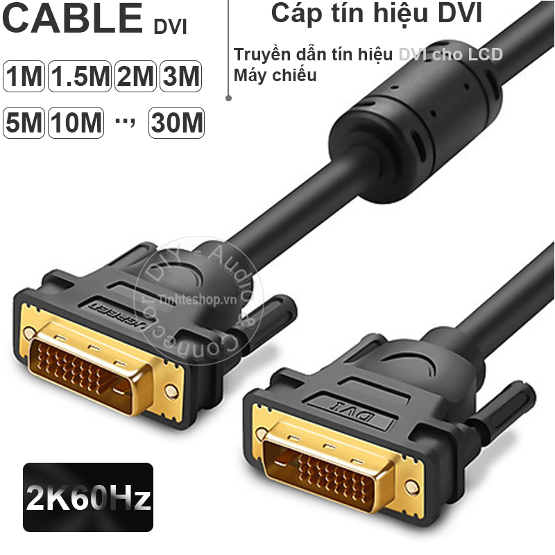 Cáp DVI Ugreen DV101 hỗ trợ 2K60Hz dài từ 1M đến 5M - Dây DVI 24+1