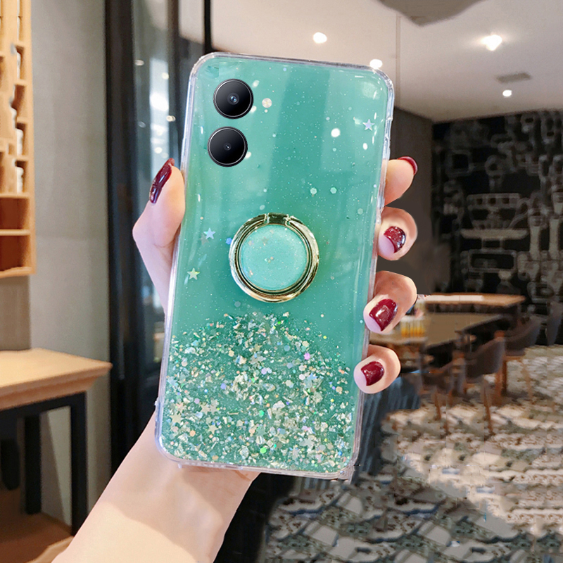 For vivo Y03 Y03T Y18 Y28S Case Shiny Ring Glitter Soft Transparent Holder Stand with Ring Stars Moon Girls For vivo Y03 Y03T Y18 Y28S Back cover Phone Cases.