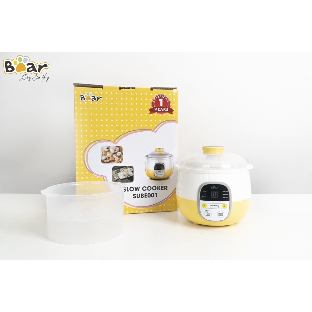 Nồi nấu cháo chậm Bear 0,8L bản tiếng Việt có lồng hấp