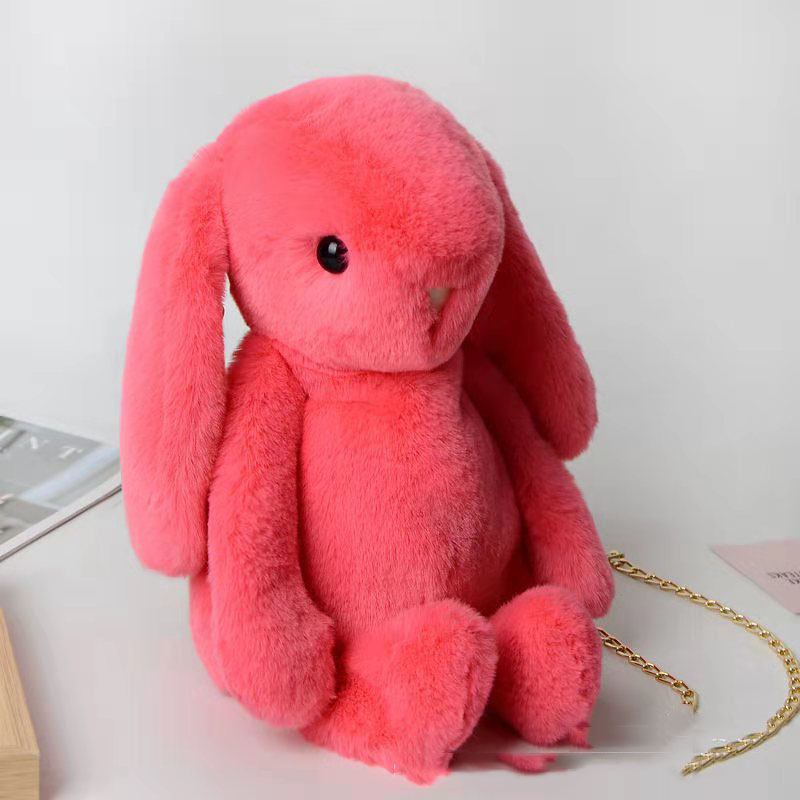 QFDI Women's Shoulder Bag Plush Bunny Pack Crossbody Backpack with Chain Backpack