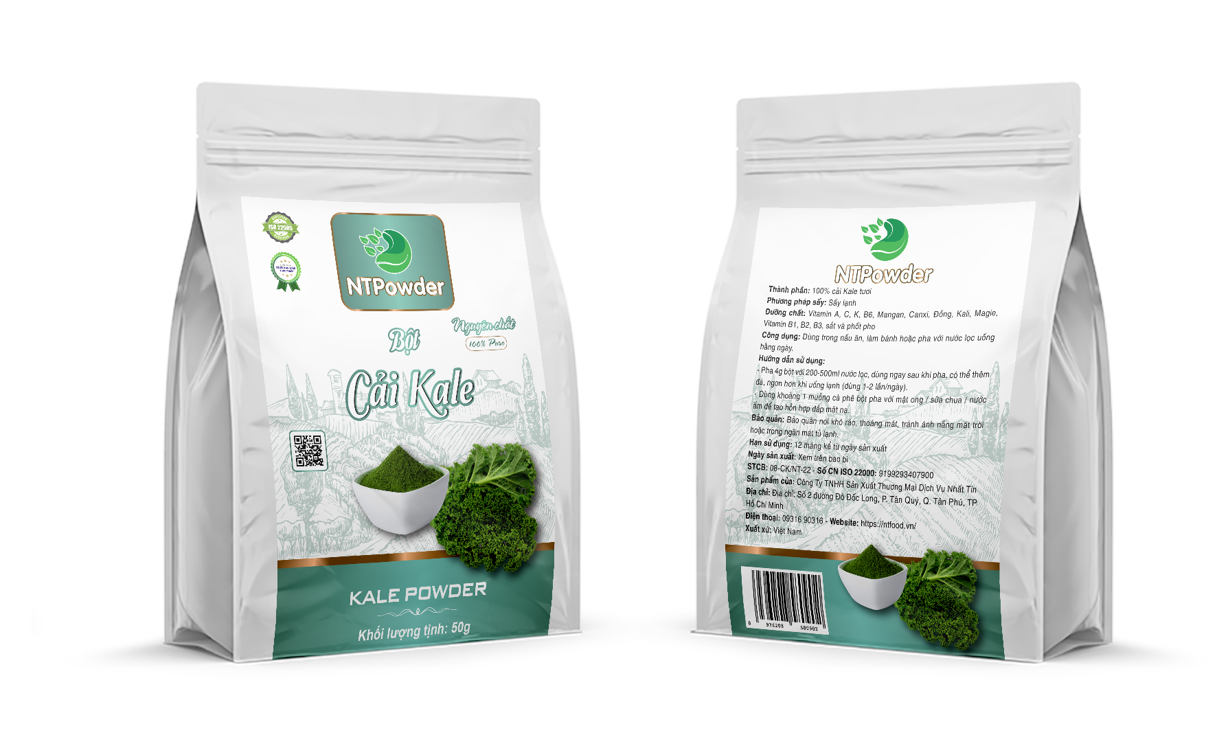 Bột Cải Xoăn Kale sấy lạnh nguyên chất NTPOWDER 50gr túi zipper - Nhất Tín Food