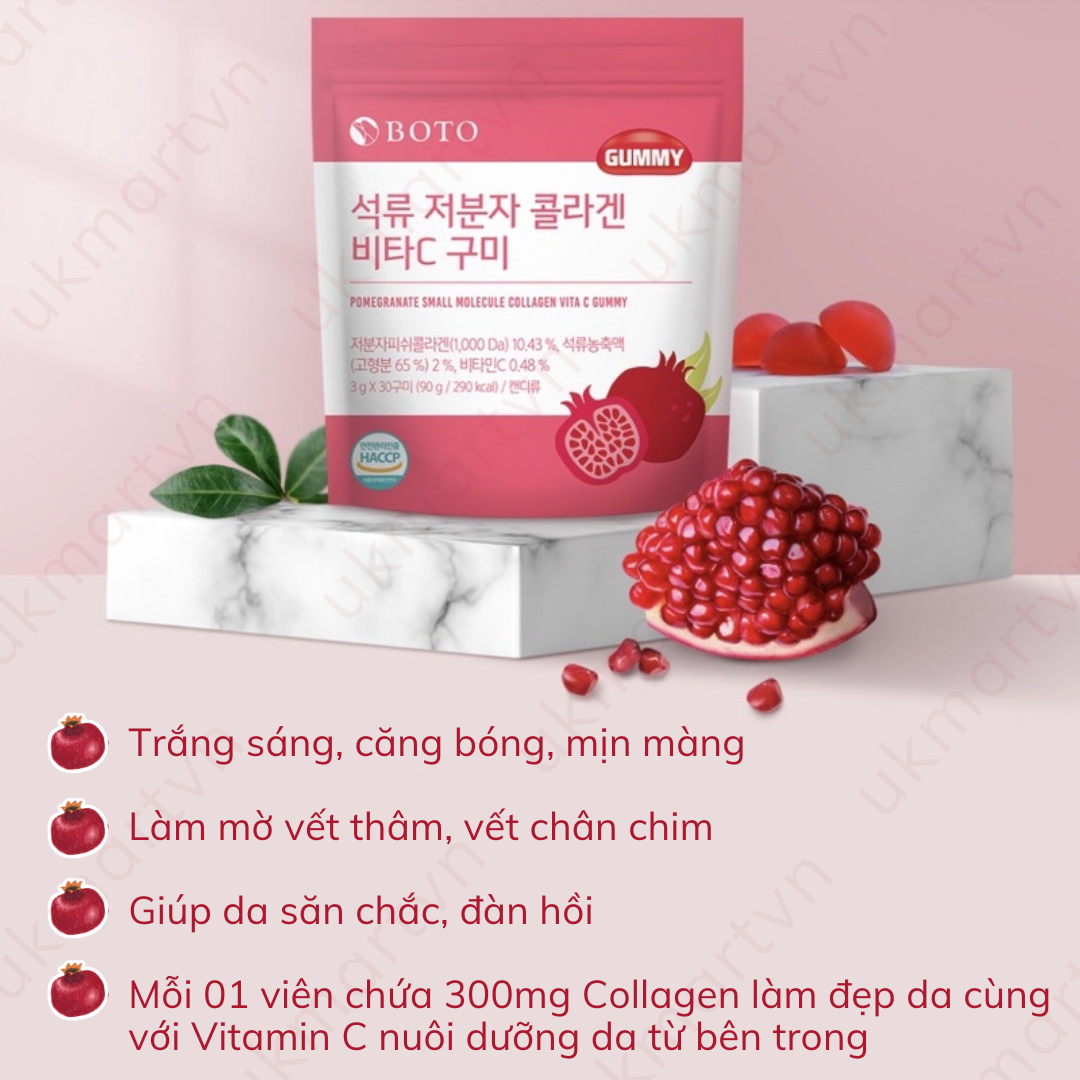Kẹo Collagen Lựu Boto Kẹo Dẻo Gummy Collagen Vitamin C Hàn Quốc 30 Viên